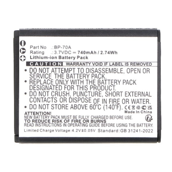 Samsung BP-70A / SLB-70A / EA-BP70A accu (3.7 V, 740 mAh, 123accu huismerk) ASA00043 - 2