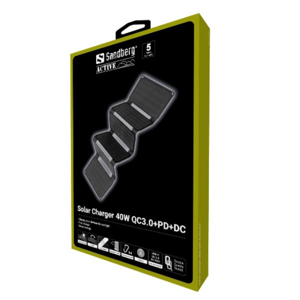 Sandberg Solar Charger (40W Max, 1x USB, 1x USB-C, 1x DC 5.5 x 2.1) ASA02262 - 5