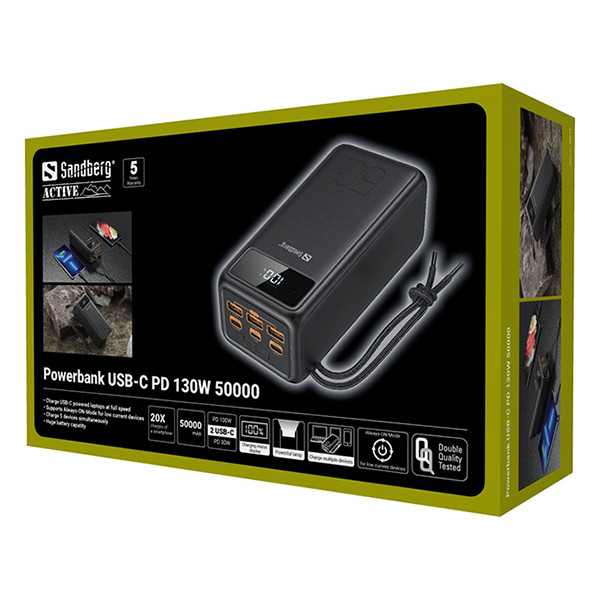 Sandberg USB-C PD 130W 50000 powerbank (185 Wh, 50 Ah, origineel) ASA02288 - 5