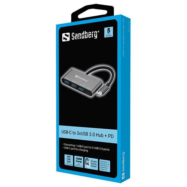 Sandberg USB-C to 3xUSB 3.0 Hub + PD  ASA02385 - 2