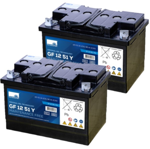 2 stuks: Sonnenschein  GF12 51 Y / GF12 051 Y Deep Cycle Gel accu's (12V, 56Ah) ASO01246 - 1