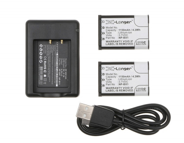 Sony BC-DCY / NP-BX1 accu's en USB-Lader (1150 mAh, 123accu huismerk)  ASO00809 - 1