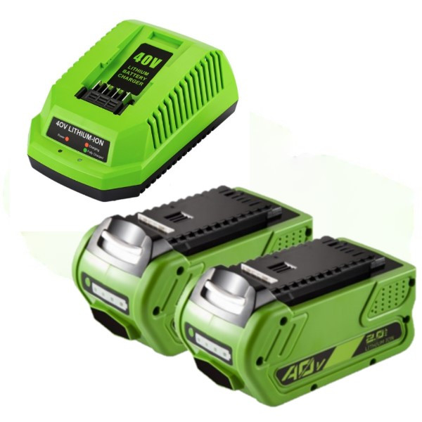 Starterkit: 2x GreenWorks G40B2 / G-MAX 40V accu's + lader (40 V, 2.0 Ah, 123accu huismerk)  AGR00179 - 1