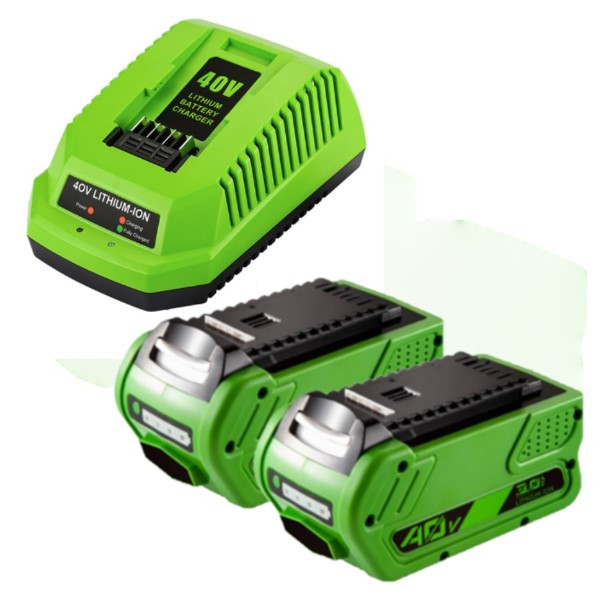Starterkit: 2x GreenWorks G40B4 / G-MAX 40V accu's + lader (40 V, 3.0 Ah, 123accu huismerk)  AGR00178 - 1