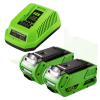 Starterkit: 2x GreenWorks G40B4 / G-MAX 40V accu's + lader (40 V, 3.0 Ah, 123accu huismerk) AGR00178 - 1