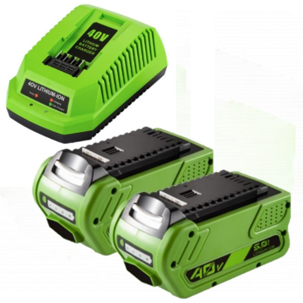 Starterkit: 2x GreenWorks G40B6 / G-MAX 40V accu's + lader (40 V, 5.0 Ah, 123accu huismerk)  AGR00168 - 1