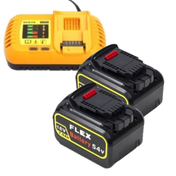 Starterset: 2x DeWalt DCB546-XJ / XR FlexVolt accu's + lader (18V / 54V, 7.5 Ah, 123accu huismerk)  ADE01275 - 1