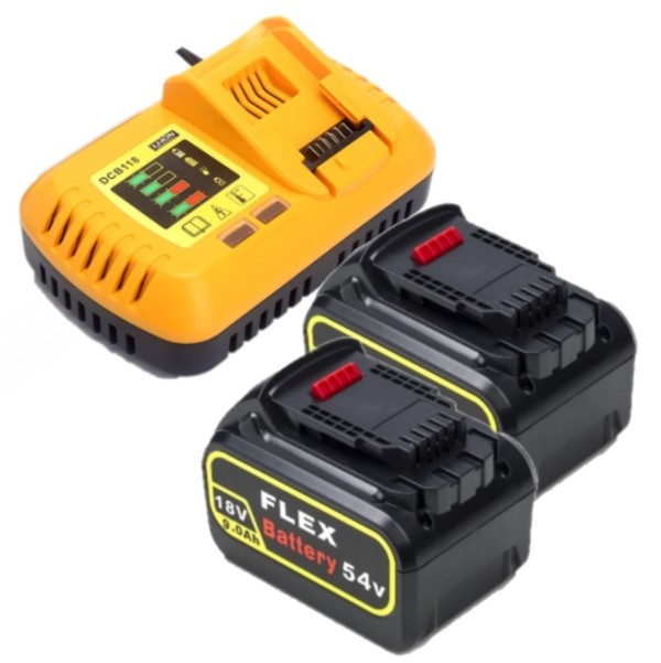 Starterset: 2x DeWalt DCB547-XJ / XR FlexVolt accu's + lader (18V / 54V, 9.0Ah, 123accu huismerk)  ADE01289 - 1