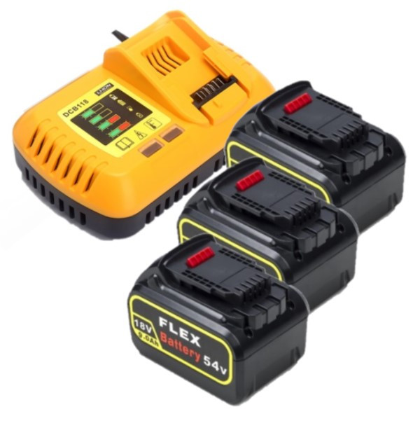 Starterset: 3x DeWalt DCB547-XJ / XR FlexVolt accu's + lader (18V / 54V, 9.0Ah, 123accu huismerk)  ADE01288 - 1