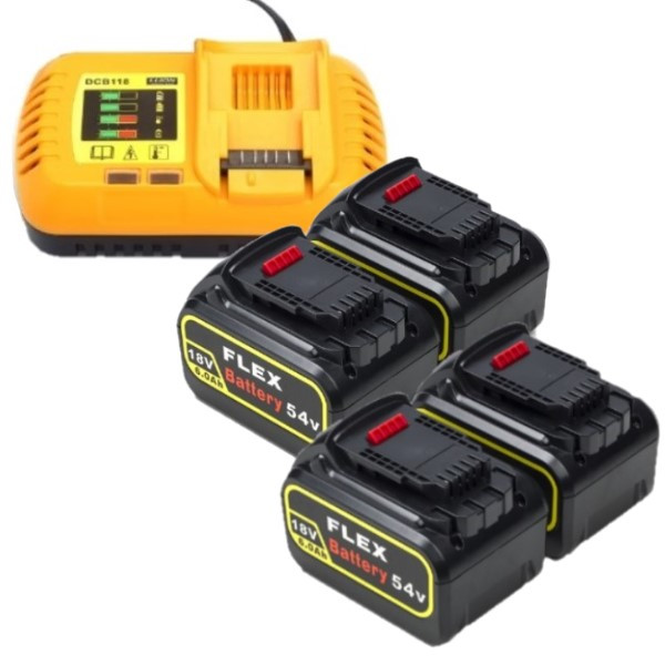 Starterset: 4x DeWalt DCB546-XJ / XR FlexVolt accu's + lader (18V / 54V, 6.0Ah, 123accu huismerk)  ADE01282 - 1