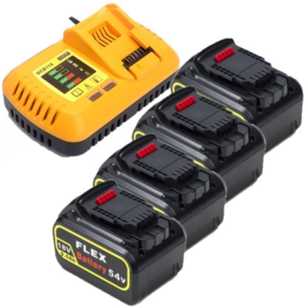 Starterset: 4x DeWalt DCB547-XJ / XR FlexVolt accu's + lader (18V / 54V, 9.0Ah, 123accu huismerk)  ADE01279 - 1