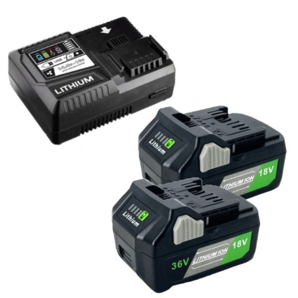 Startset: 2 stuks Hikoki Multivolt BSL36A18 / BSL36B18 accu's + lader (18V - 36V, 3.0 Ah - 1.5 Ah, 123accu huismerk) AHI00323 - 1