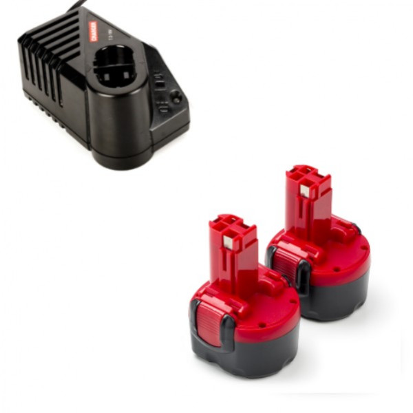 Startset: 2x Bosch BAT048 accu's + lader (9.6 V, 1.5 Ah, 123accu huismerk)  ABO00411 - 1