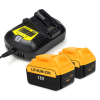 Startset: 2x DeWalt DCB184 XR Li-ion accu's + lader (18 V, 6.0 Ah, 123accu huismerk)
