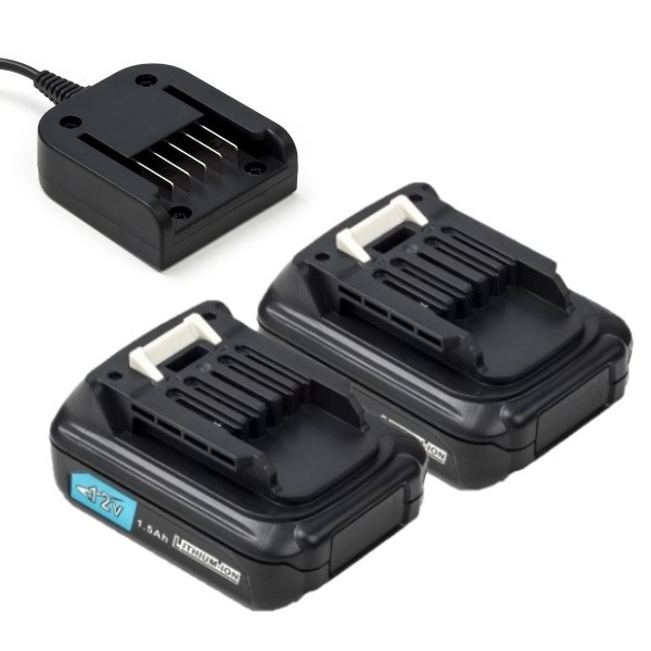 Startset: 2x Makita BL1021B CXT accu's + lader (12 V, 1.5 Ah, 123accu huismerk) AMA00541 - 1