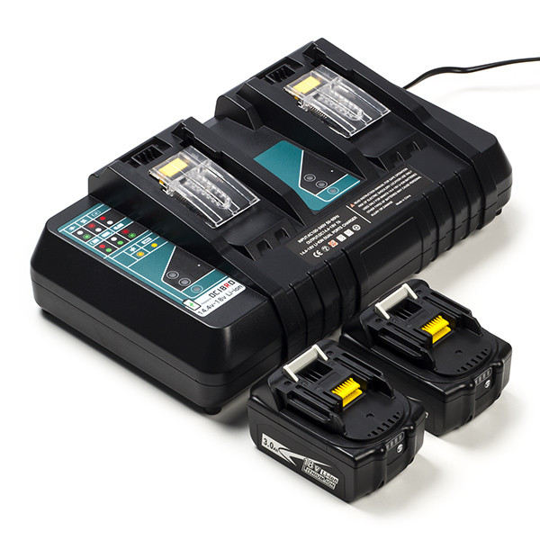 Startset: 2x Makita BL1830B / 18V LXT accu + duolader (18 V, 3.0 Ah, 123accu huismerk)  AMA00498 - 1