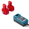 Startset: 2x Makita PA09 / 9120 / 9133 / 9134 accu's + lader (9.6 V, 3.0 Ah, 123accu huismerk)