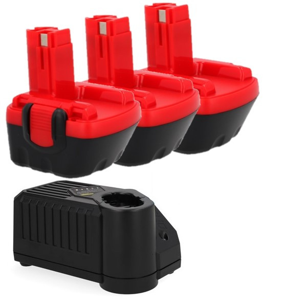 Startset: 3 stuks Bosch BAT043 accu's + lader (12 V, 3.0 Ah, Ni-MH, 123accu huismerk) ABO00112 - 1