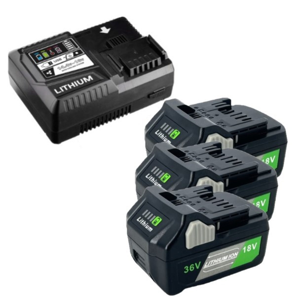 Startset: 3 stuks Hikoki Multivolt BSL36A18 / BSL36B18 accu's + lader (18V - 36V, 6.0 Ah - 3.0 Ah, 123accu huismerk) AHI00332 - 1