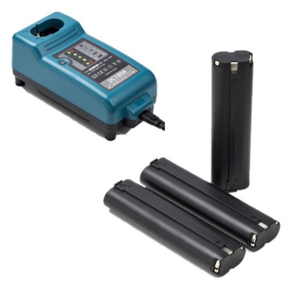 Startset: 3 stuks Makita 9000 / 9001 / 9002 / 9033 / 9034 accu's + lader (9.6 V, 3.0 Ah, 123accu huismerk) AMA00598 - 1