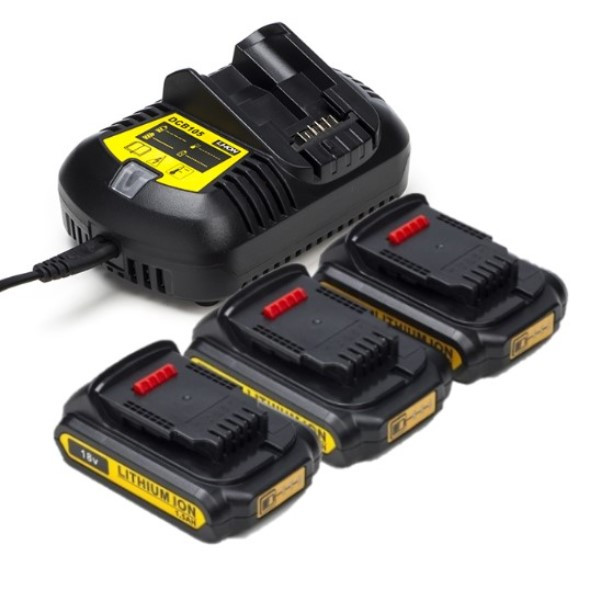 Startset: 3x DeWalt DCB183 XR Li-ion accu's + lader (18 V, 1.5 Ah, 123accu huismerk)  ADE01145 - 1