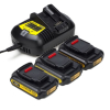 Startset: 3x DeWalt DCB183 XR Li-ion accu's + lader (18 V, 1.5 Ah, 123accu huismerk)