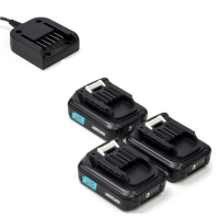 Startset: 3x Makita BL1021B CXT / 197396-9 accu's + lader (12 V, 2.5 Ah, 123accu huismerk)  AMA00791