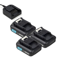 Startset: 3x Makita BL1021B CXT accu's + lader (12 V, 1.5 Ah, 123accu huismerk) AMA00557