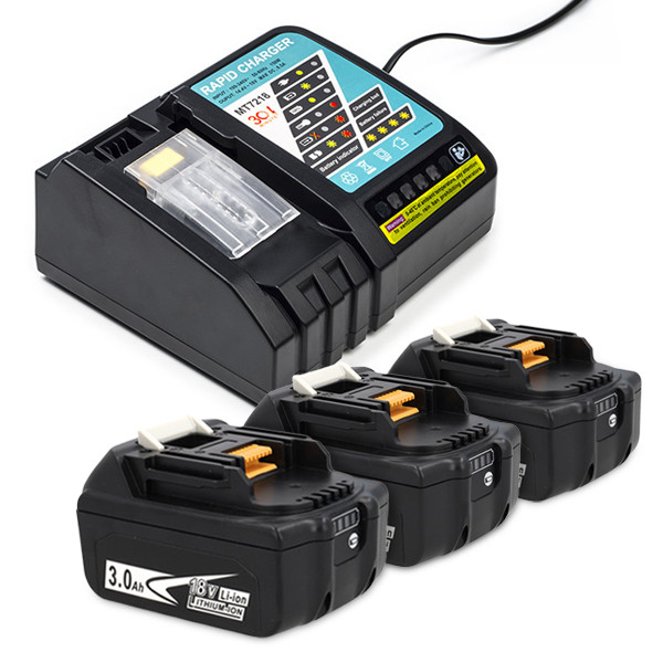 Startset: 3x Makita BL1830B / 18V LXT accu + duolader (18 V, 3.0 Ah, 123accu huismerk) AMA00497 - 1