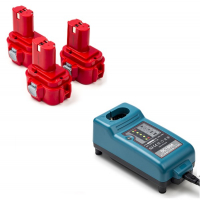 Startset: 3x Makita PA09 / 9120 / 9133 / 9134 accu's + lader (9.6 V, 1.5 Ah, 123accu huismerk)  AMA00579