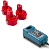 Startset: 3x Makita PA14 / 1422 / 1434 / 1435 accu's + lader (14.4 V, 2.0 Ah, 123accu huismerk) AMA00631 - 1