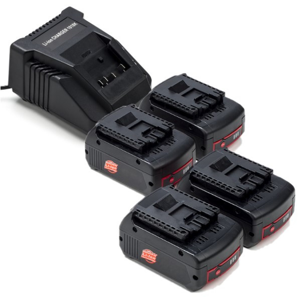 Startset: 4x Bosch GBA 18V / 1600A002U5 accu's + lader (18 V, 5.0 Ah, 123accu huismerk) ABO00337 - 1