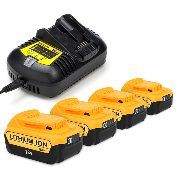 Startset: 4x DeWalt DCB182 XR Li-ion accu's + lader (18 V, 4.0 Ah, 123accu huismerk) ADE00562 - 1