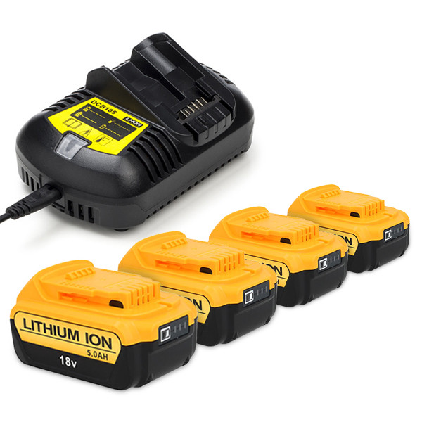 Startset: 4x DeWalt DCB184 XR Li-ion accu's + lader (18 V, 5.0 Ah, 123accu huismerk) ADE01201 - 1