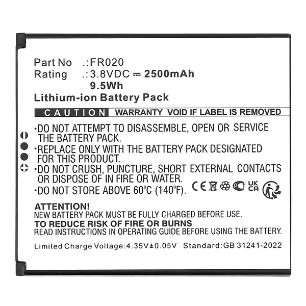 Sunmi FR020 / SW-FR020 accu (3.8 V, 2500 mAh, 123accu huismerk) ASU00113 - 1