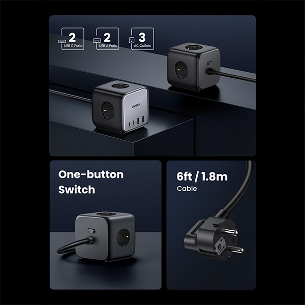 UGREEN DigiNest Cube Power Strip 65W (3x AC, 2x USB-A, 2x USB-C)  AUG00036 - 2