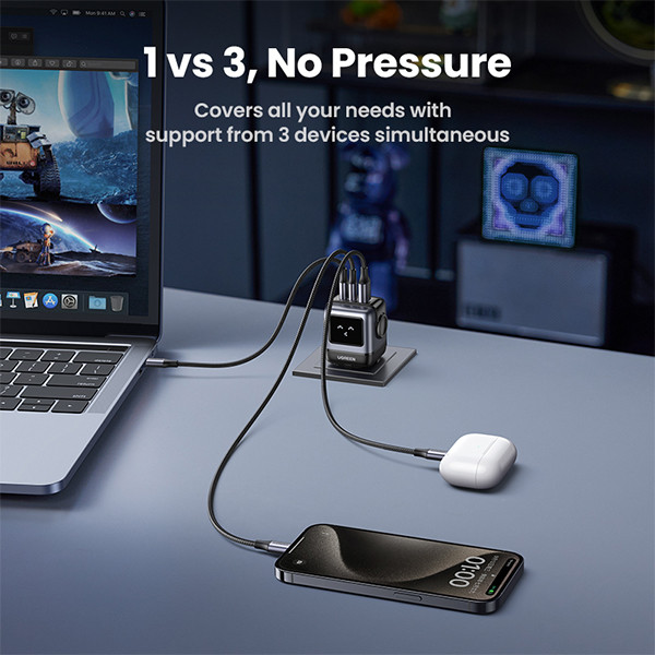 UGREEN Robot GaN Fast Charger 65W zwart (1x USB QC4.0, 2x USB-C QC4.0)  AUG00025 - 5