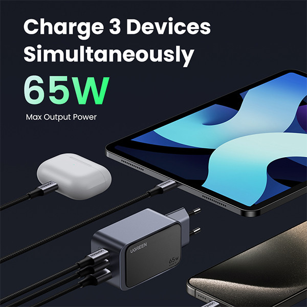 Ugreen Nexode S GaN snellader 65W (1x USB-A, 2x USB-C)  AUG00033 - 3
