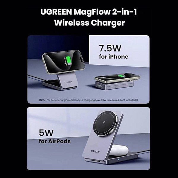 Ugreen W528 2-in-1 magnetische draadloze oplader (15W, donkergrijs) AUG00040 - 4