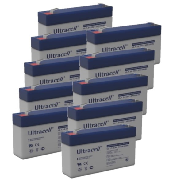 10 Stuks: Ultracell UL1.3-6 VRLA AGM Loodaccu's (6V, 1.3 Ah, T1 terminal) AUL00062 - 1