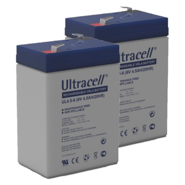 Ultracell 2 Stuks: Ultracell UL4.5-6 VRLA AGM Loodaccu's (6V, 4.5 Ah, T1 terminal)  AUL00079 - 1