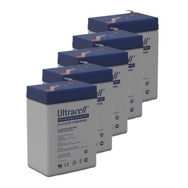 5 Stuks: Ultracell UL4.5-6 VRLA AGM Loodaccu's (6V, 4.5 Ah, T1 terminal) AUL00068 - 1