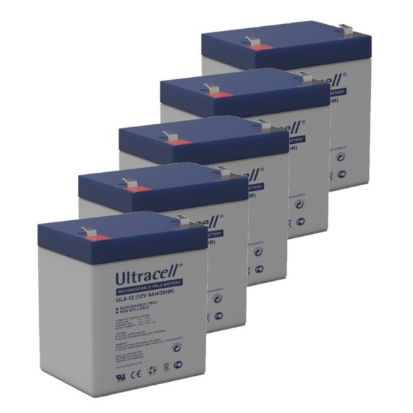 Ultracell 5 Stuks: Ultracell UL5-12 VRLA AGM loodaccu's (12V, 5.0 Ah, T1 terminal)  AUL00063 - 1