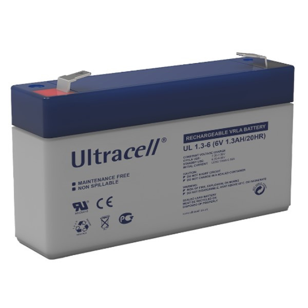 Ultracell UL1.3-6 VRLA AGM Loodaccu (6V, 1.3 Ah, T1 terminal)  ANB00552 - 1