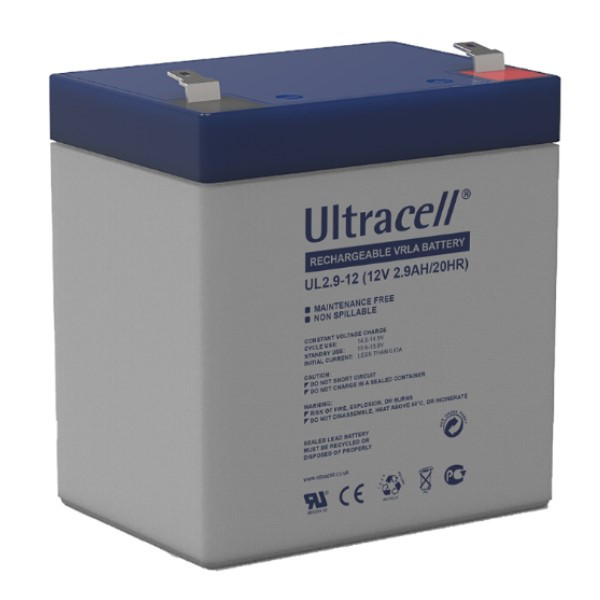 Ultracell UL2.9-12 VRLA AGM Loodaccu (12V, 2.9 Ah, T1 terminal)  AUL00042 - 