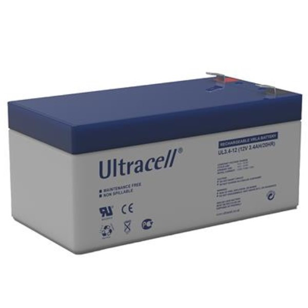 Ultracell UL3.4-12 VRLA AGM Loodaccu (12V,  3.4 Ah, T1 terminal)  ANB00718 - 