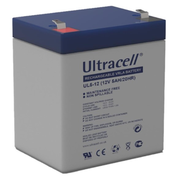 Ultracell UL5-12 VRLA AGM loodaccu (12V, 5.0 Ah, T1 terminal)  ANB00563 - 