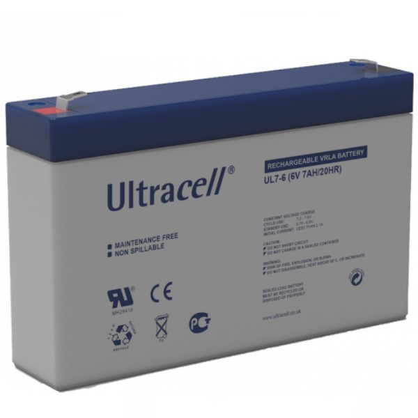 Ultracell UL7-6 VRLA AGM Loodaccu (6V, 7.0 Ah, T1 terminal)  ANB00569 - 