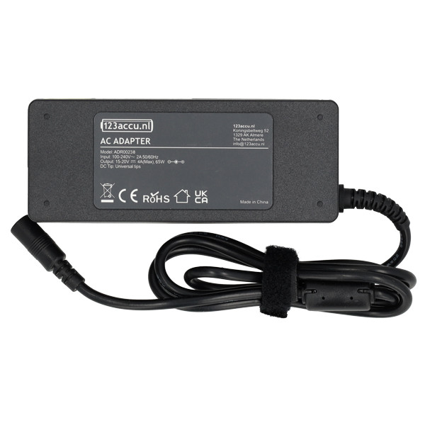 Universele 65W adapter met 20 aansluitingen (20 V, 3.25 A, 65 W, 123accu huismerk)  ADR00238 - 2