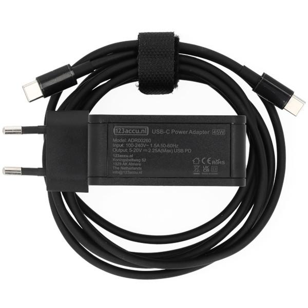Universele USB-C 45W oplader PD 3.0 (20 V, 2.25 A, 45 W, 123accu huismerk) ADR00260 - 2